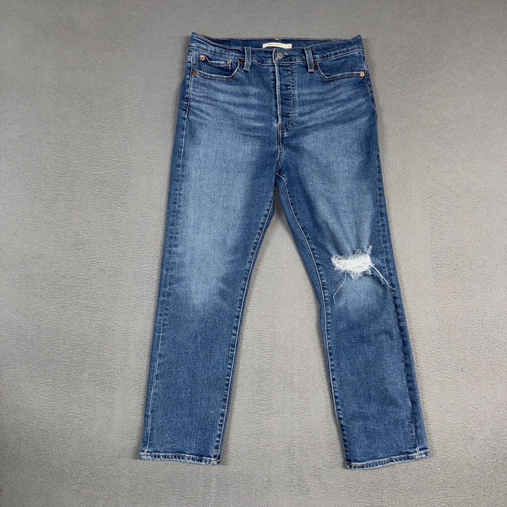 Levis Jeans Womens 31x26 Blue Wedge Straight Distressed Denim Stretch Button Fly